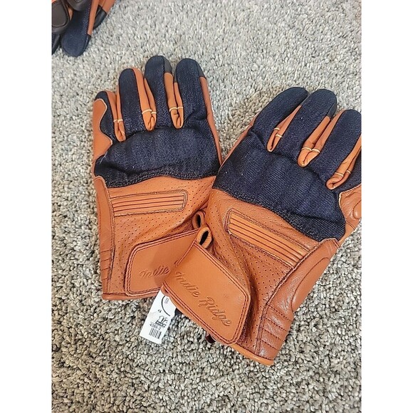 New Indie Ridge Denim On Camel Leather Motorcycle Riding Gloves Sz XXL - Picture 3 of 8